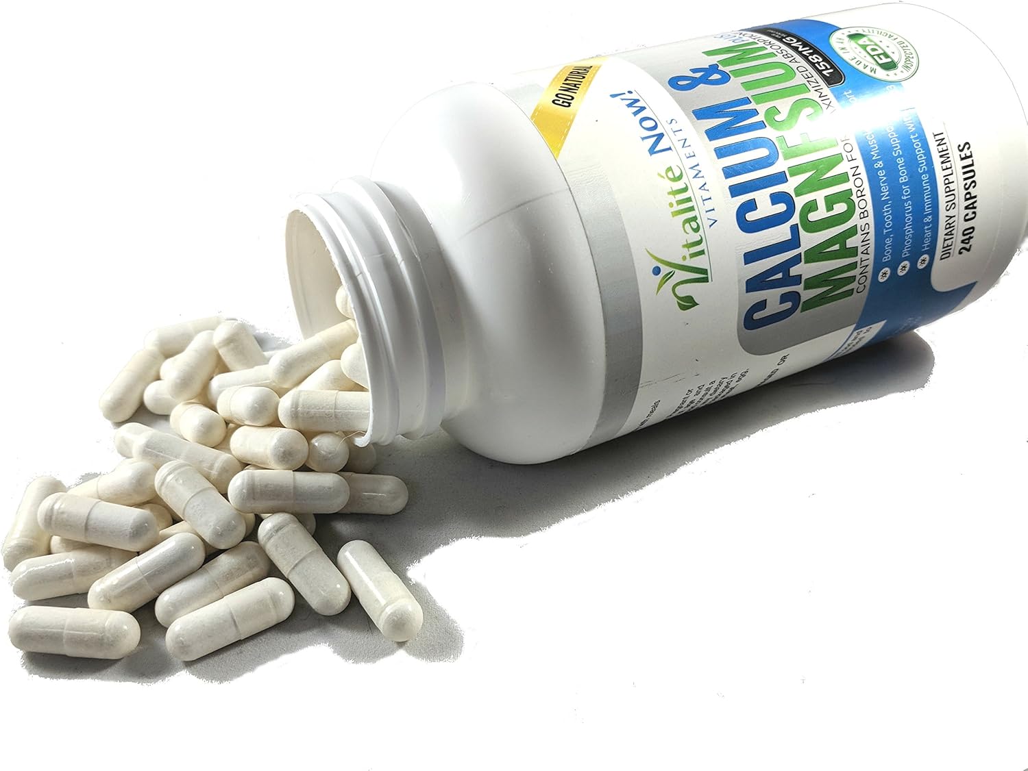 Best Calcium & Magnesium + Vitamin D3 400 IU - Highly Absorbable with Boron - 10 Forms of Calcium + Phosphorus for Bone Strength - All Natural - 240 Capsules - 2 Month Supply!