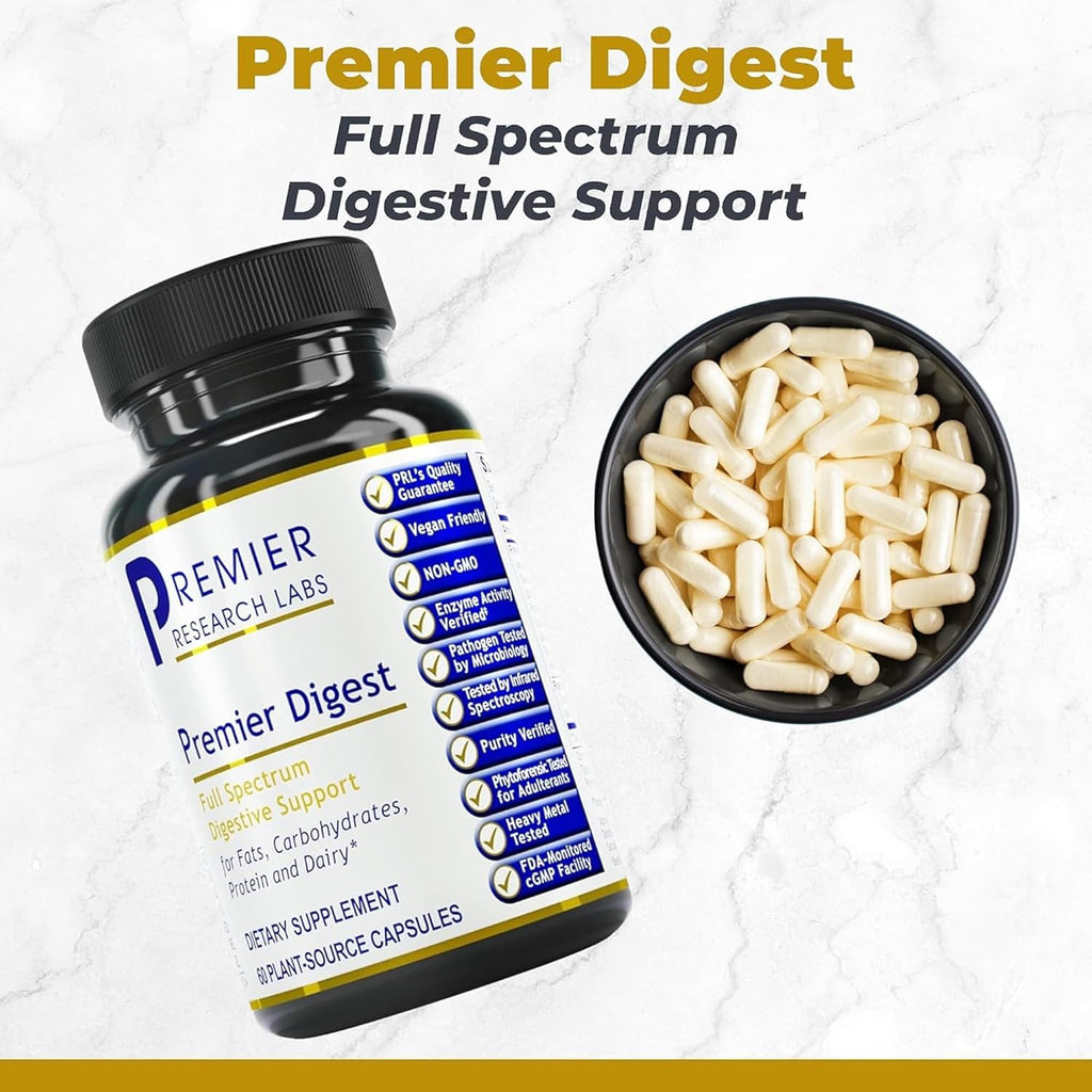 Premier Research Labs Active Digestive Enzymes with Probiotic and Prebiotics - Promotes Full-Spectrum Digestive Support - with Amylase, Protease & Lipase, 60 Plant-Sourced Capsules