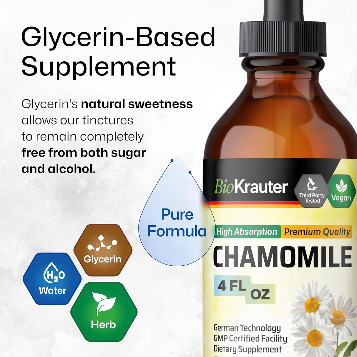 BIO KRAUTER Chamomile Tincture - Chamomile Extract - Supplement for Relaxation and Calmness Support - Alcohol and Sugar Free - Vegan Drops 4 Fl.Oz. (Pack of 2)