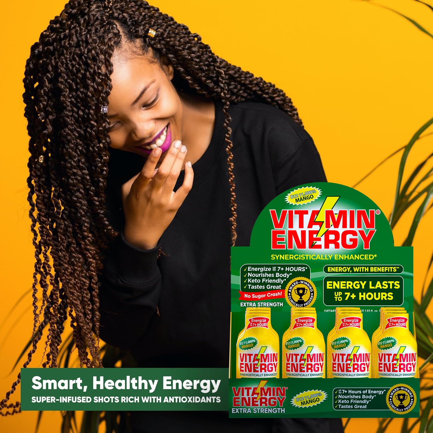 Vitamin Energy B12 11,000% Extra Strength Energy Shot Mango 24 Pack, 260mg Natural Caffeine, B12 & B6, Nootropic Focus, Vitality, Zero Sugar, Gluten-Free, Vegan, Kosher, 1.93 fl oz