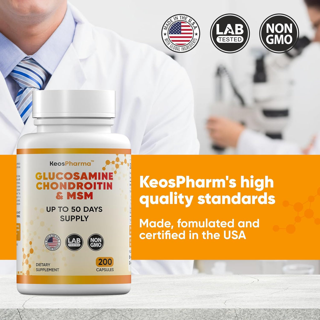 MSM Glucosamine Chondroitin MSM Capsules 200x pcs Joint Support Supplement 50 Days Supply - Chondroitin & Glucosamine Nutritional Supplements Convenient Dosage Triple Strength Formula