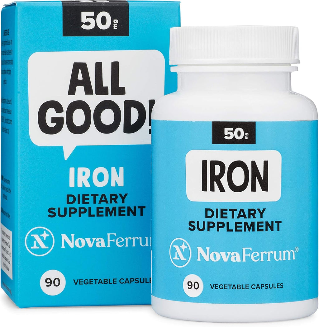 NovaFerrum All Good | Iron Capsule Supplements for Adults | Anemia | 50mg of Iron | 90 Servings | Sugar Free | Vegan | Gluten Free