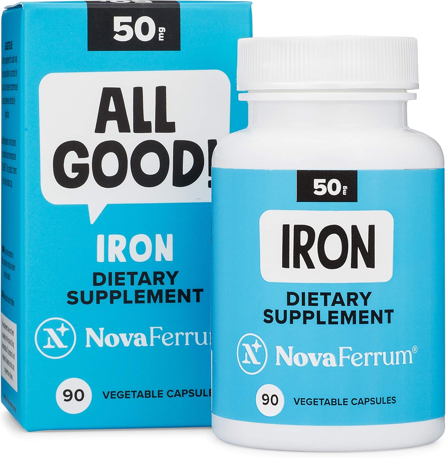 NovaFerrum All Good | Iron Capsule Supplements for Adults | Anemia | 50mg of Iron | 90 Servings | Sugar Free | Vegan | Gluten Free