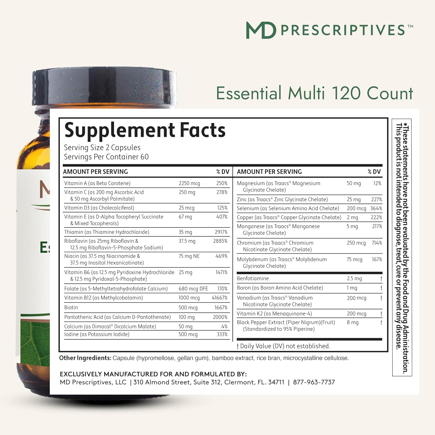 MD Prescriptives - Essential Multi (Delayed Release) - Multivitamin Mineral Complex Supplement for Enhanced Hormone Support - 120 Capsules