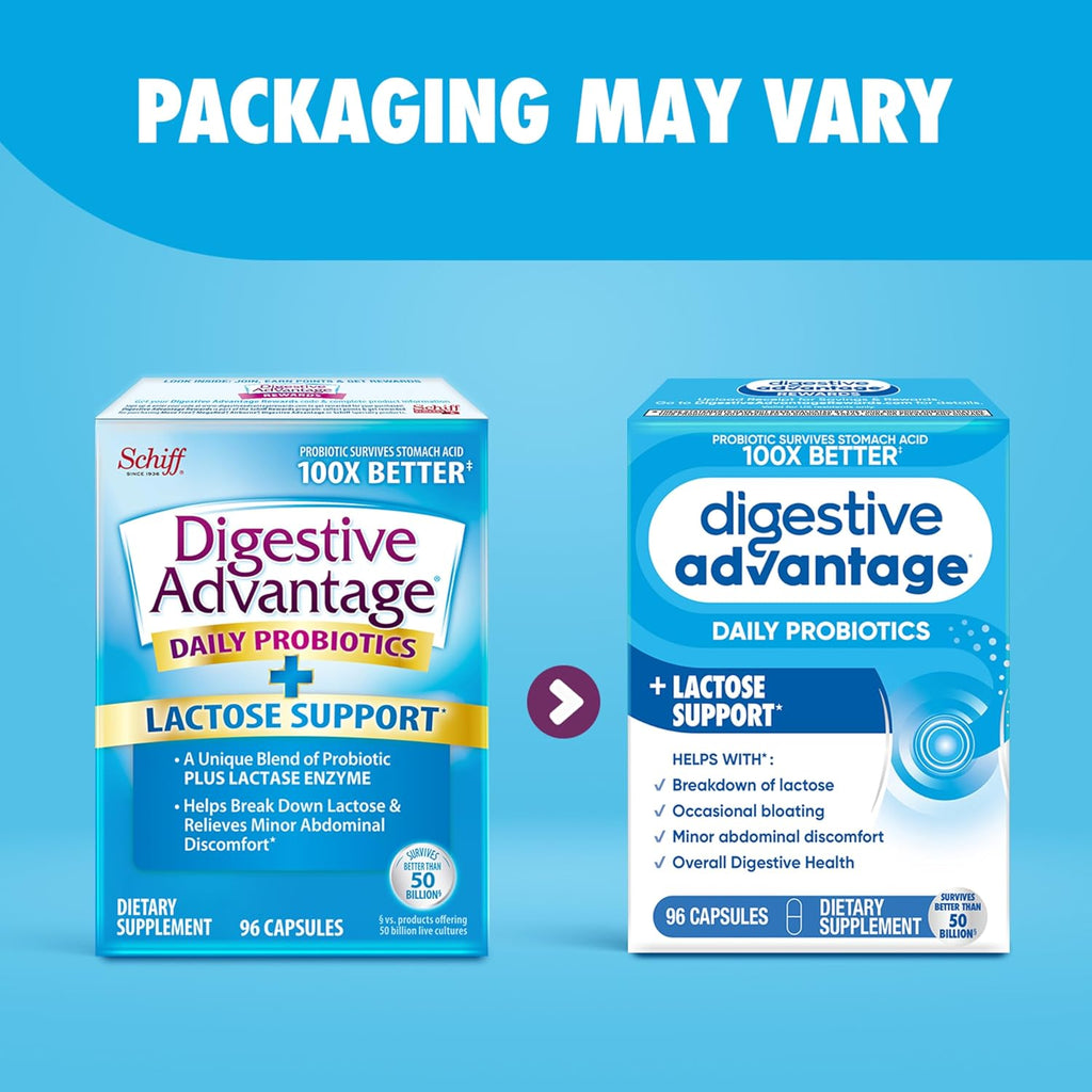 Digestive Advantage Lactose Defense Capsules (96 Count In A Box), Helps Breaks Down Lactose and Defend Against Digestive Upset, Supports Digestive and Immune Health, CFUs