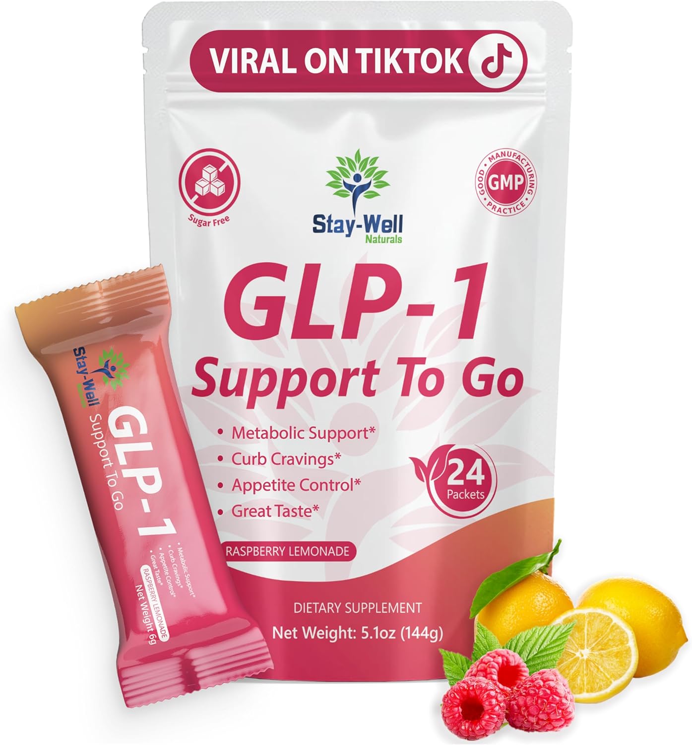GLP-1 Supplement | Natural GLP-1 Production | GLP 1 Booster Drink Mix to Control Appetite and Cravings | Great Tasting Metabolic Support - Yerba Mate, Garcinia Cambogia, Berberine [Raspberry Lemonade]