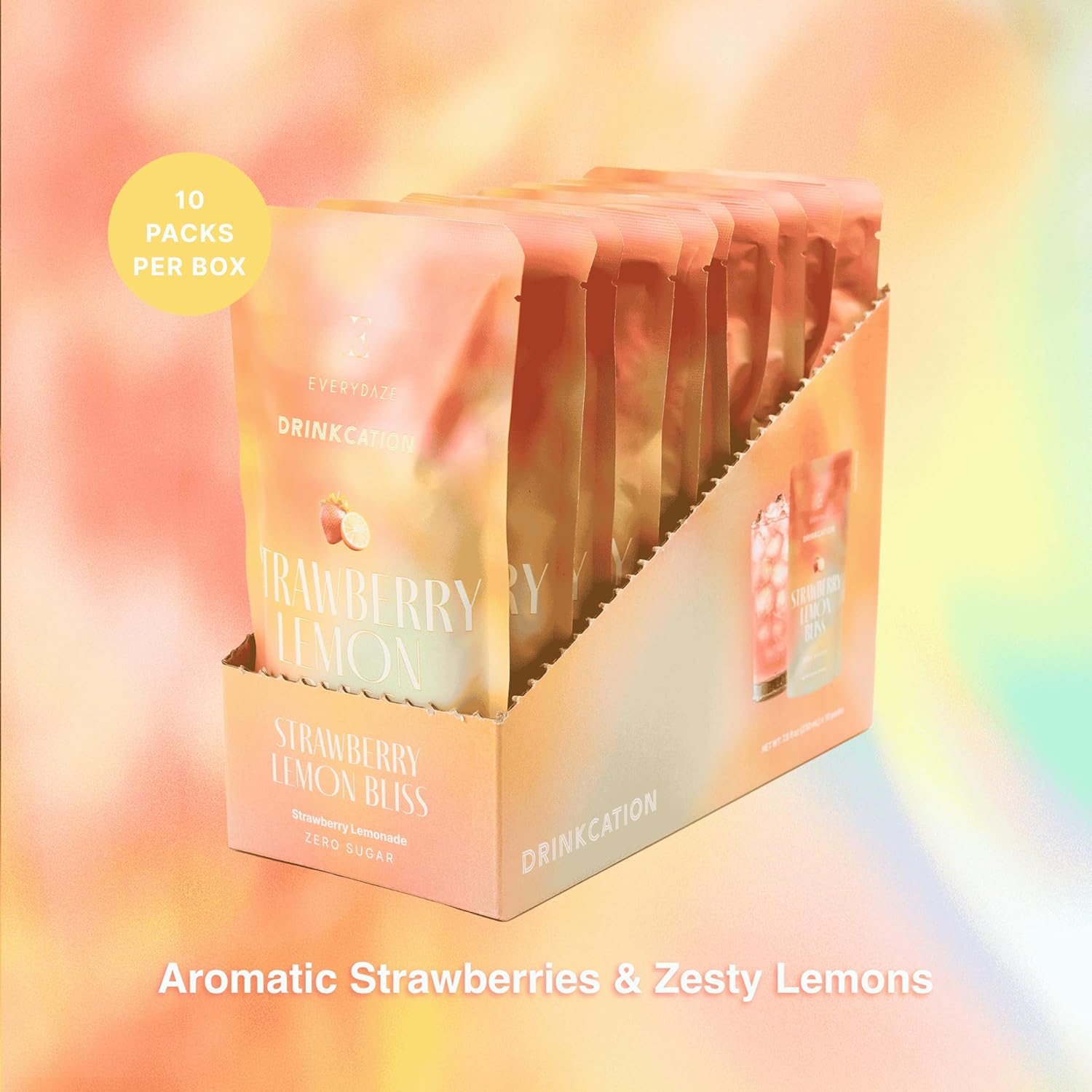 EVERYDAZE Drinkcation Zero Sugar Ready to Drink Fruit Ade with Real Fruit Concentrate | Korean Convenience Store Drink | 7.8 fl oz Pouches x (10 Pack), Low Calorie (Strawberry Lemon Bliss)