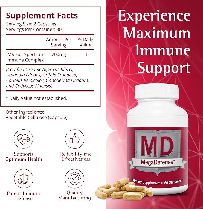 Waiora MegaDefense Mushroom Capsules (6 Bottles), Supplement for Daily Wellness, 6 Mushroom Supplement: Reishi, Turkey Tail, Cordyceps, Maitake, Agaricus & Shiitake, Non-GMO (60 Veggie Caps)