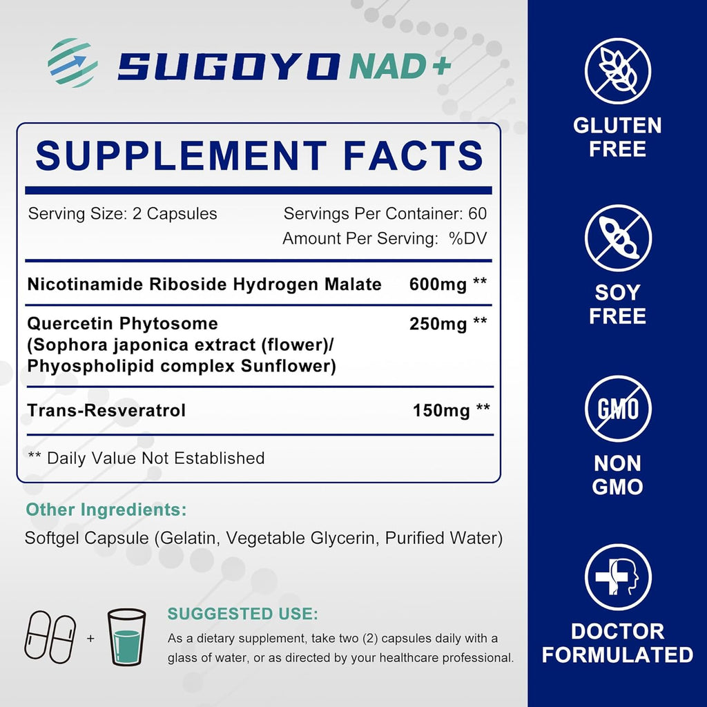 NAD+ Supplement 1000mg Liposomal Nicotinamide Riboside Enhanced with Resveratrol & Quercetin, Anti-Aging & Energy Boost, NMN Alternative, NAD Supplement for Women & Men (60 Count (Pack of 1))
