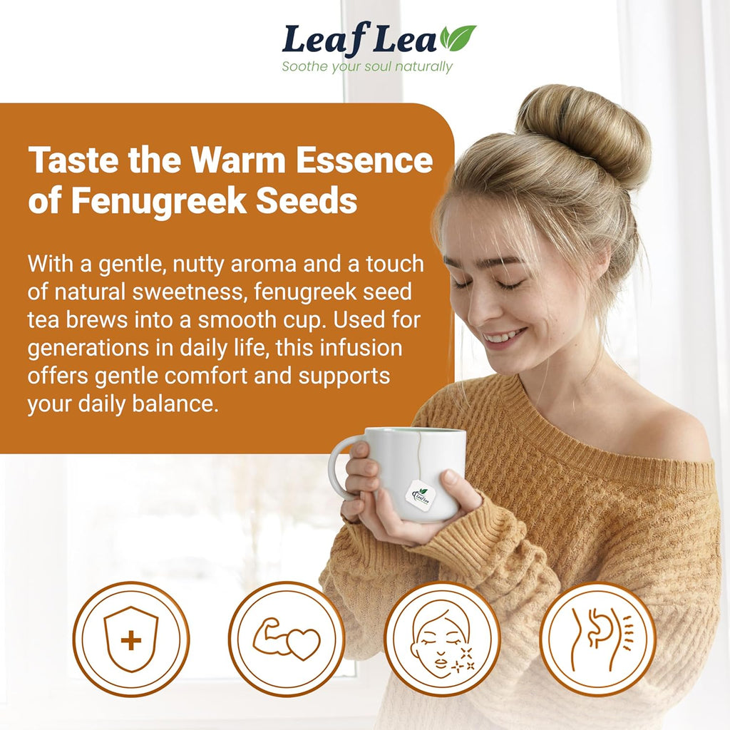 LeafLea 40 Natural Fenugreek Seed Tea Bags, 100% Pure from Fenugreek Seeds, Herbal Tea Infusion, Fenogreco Tea with Distinct Aroma and Smooth Flavor, Caffeine-Free, Individually Wrapped for Freshness