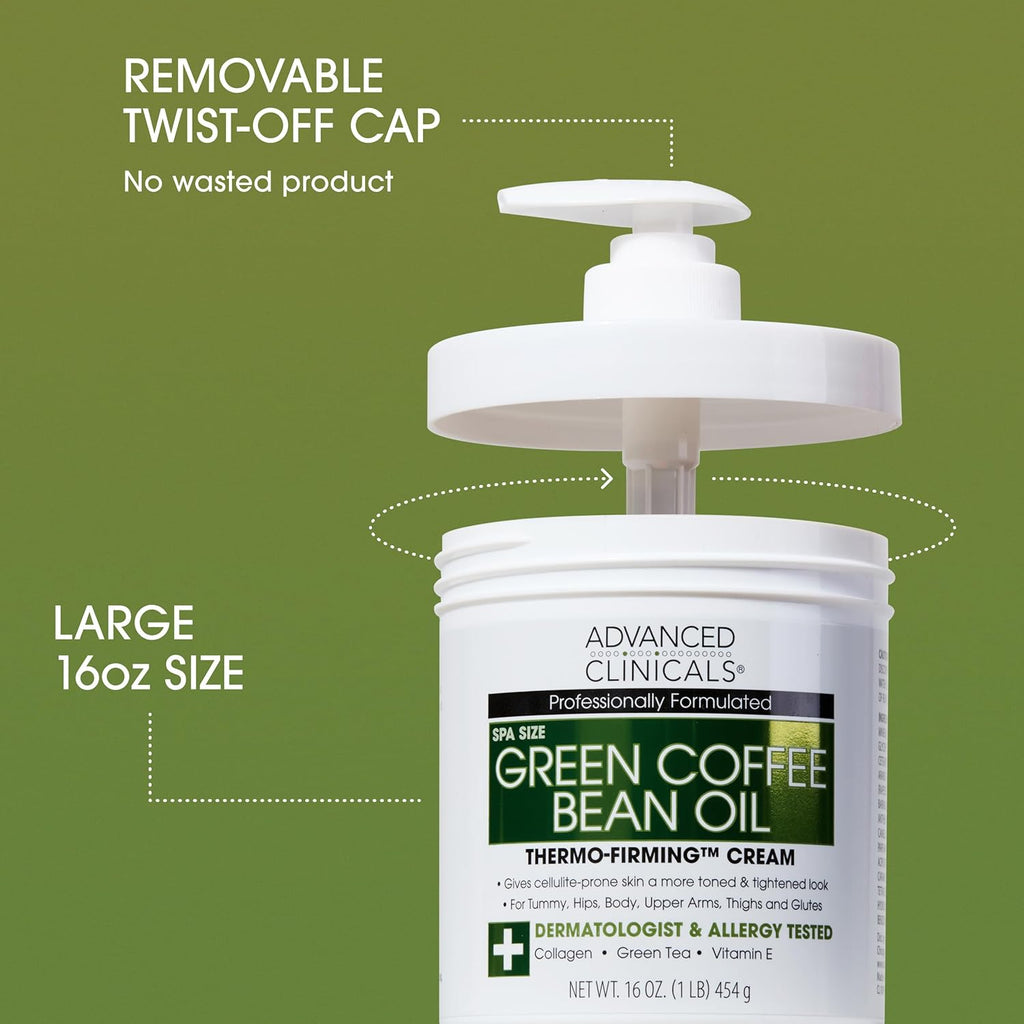 Advanced Clinicals Green Coffee Bean Thermo - Firming Body Lotion | Caffeine Infused Collagen Cream Moisturizer & Body Cream For Women, Stomach, Legs, & To Improve Look Of Textured Crepey Skin, 2pack