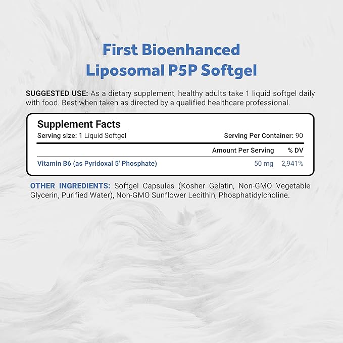 Naturalis Liposomal P-5-P 50mg Activated Vitamin B6 Nano-Emulsified in MCT Oil for Better Absorption | Non-GMO and Soy Free | Support Energy Metabolism and Neurological Function | 90 Softgels