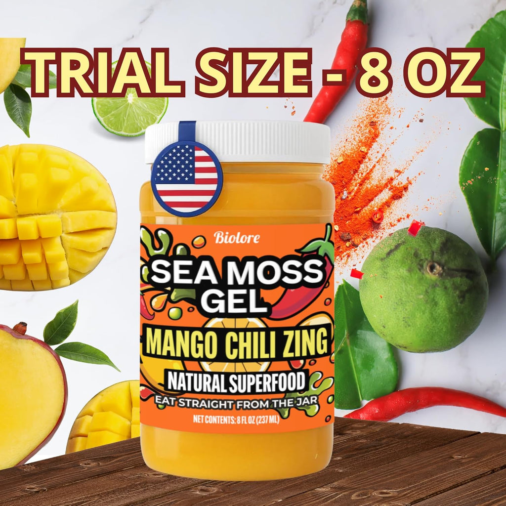 Biolore Sea Moss Gel Mango Chili Zing 8oz, Made in USA, Raw Wildcrafted Irish Seamoss Vegan Superfood, Jam, Jelly & Sweet Spread Gifts