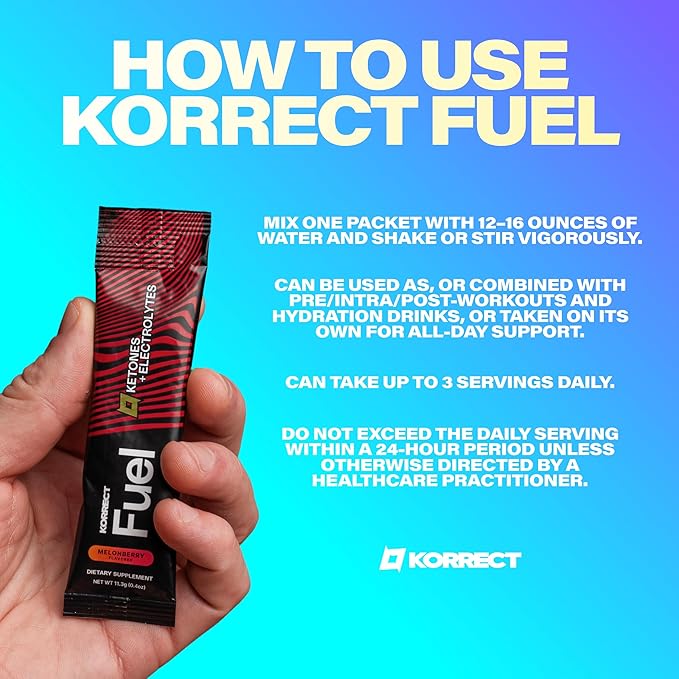 KORRECT goBHB Exogenous Ketones Electrolytes Powder | Fast Ketone Boost for Energy, Focus & Hydration | Supports Endurance | Keto Certified, Vegan Friendly | 15 Single-Serve Packets (Melon Berry)