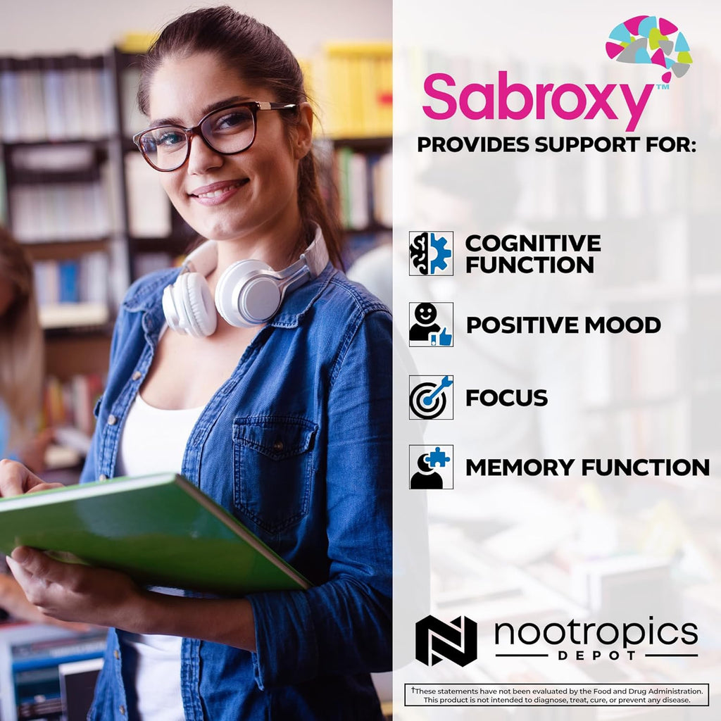 Nootropics Depot Sabroxy® Tablets | 500mg | 30 Count | Minimum 10% Oroxylin-A | Oroxylum indicum | May Help Promote Focus & Motivation | May Help Promote Cognitive Function