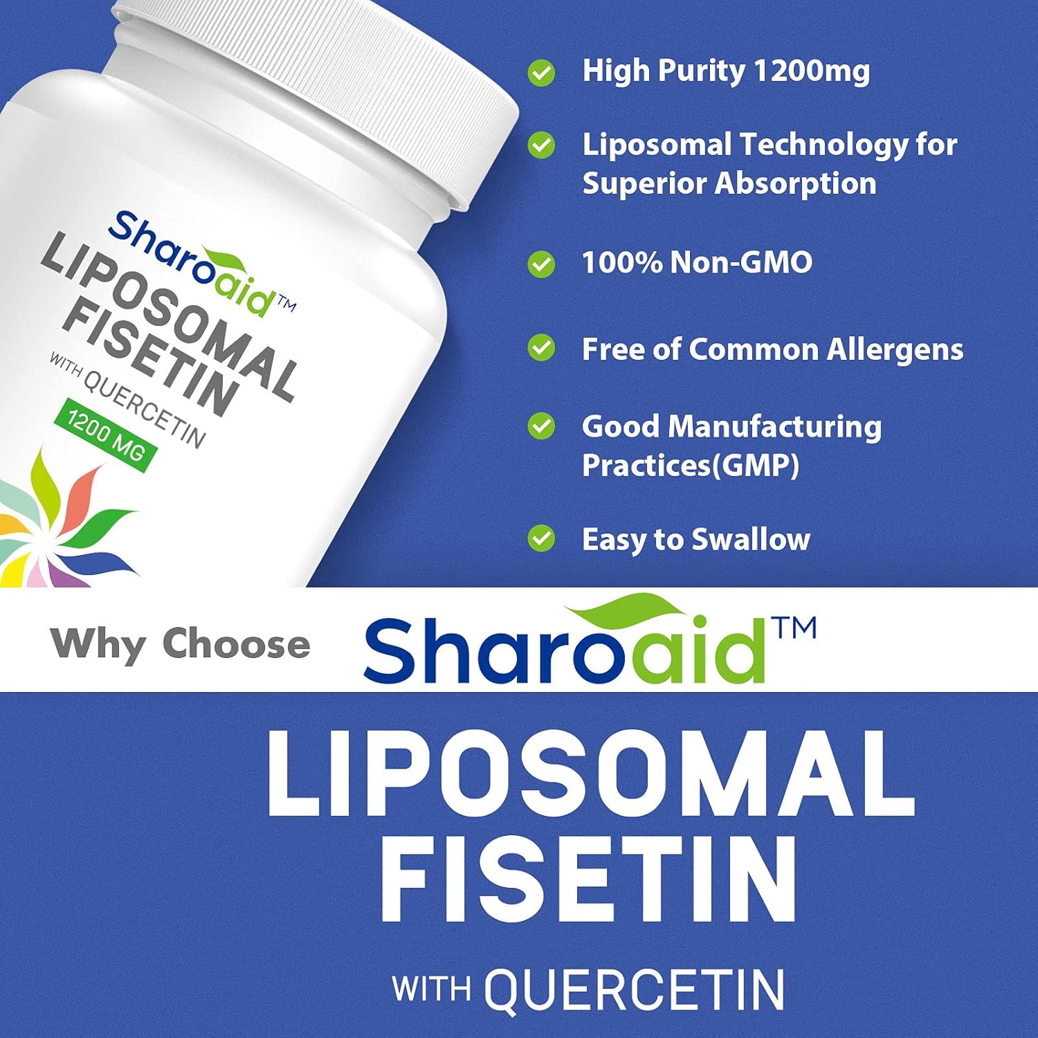 Liposomal Fisetin with Quercetin Supplements 1200 mg per Serving,High Absorption Polyphenols Antioxidants for Women,Men,Non-GMO,Gluten-Free,1 Bottle-60 Softgels