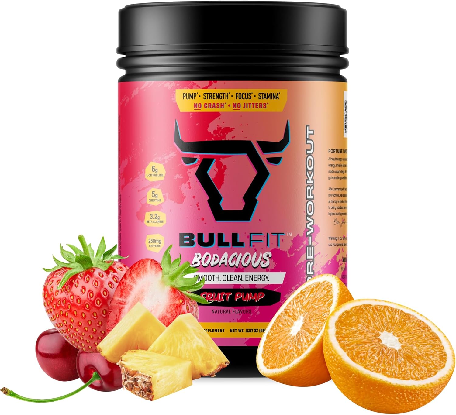 BULLFIT Pre Workout Powder, Support for Men & Women, L Citrulline, Creatine, Beta Alanine & Electrolytes, Powdered Drink Mix with No Sucralose & Zero Sugar, 20 Srvgs (20 SRV, Fruit Punch)