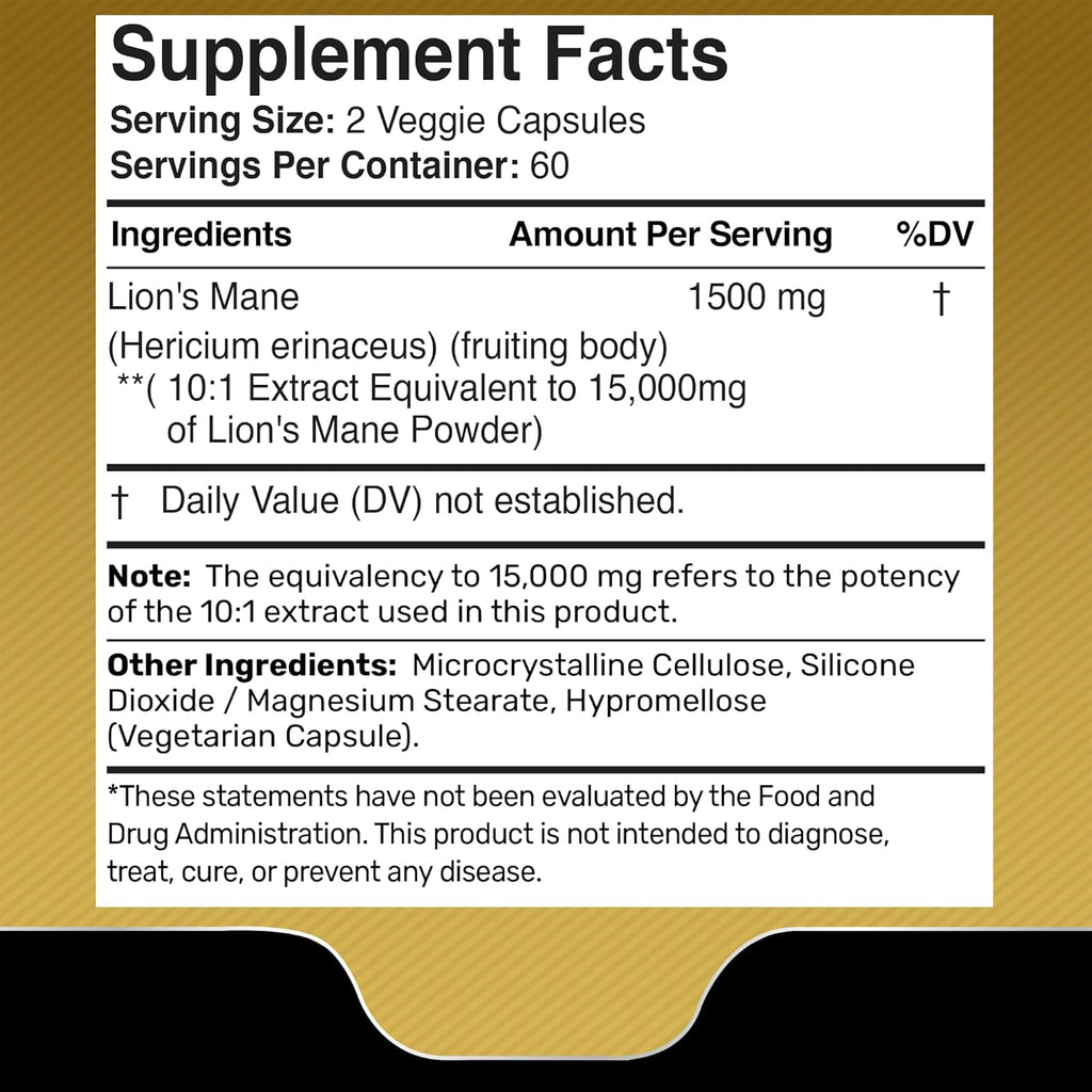 Lions Mane Supplement Capsules - 120 Count - Mushroom Supplement, Brain Supplements for Memory and Focus, Lion's Mane Mushroom Capsules - Cognitive & Immune Support, Focus Supplement - 2 Pack