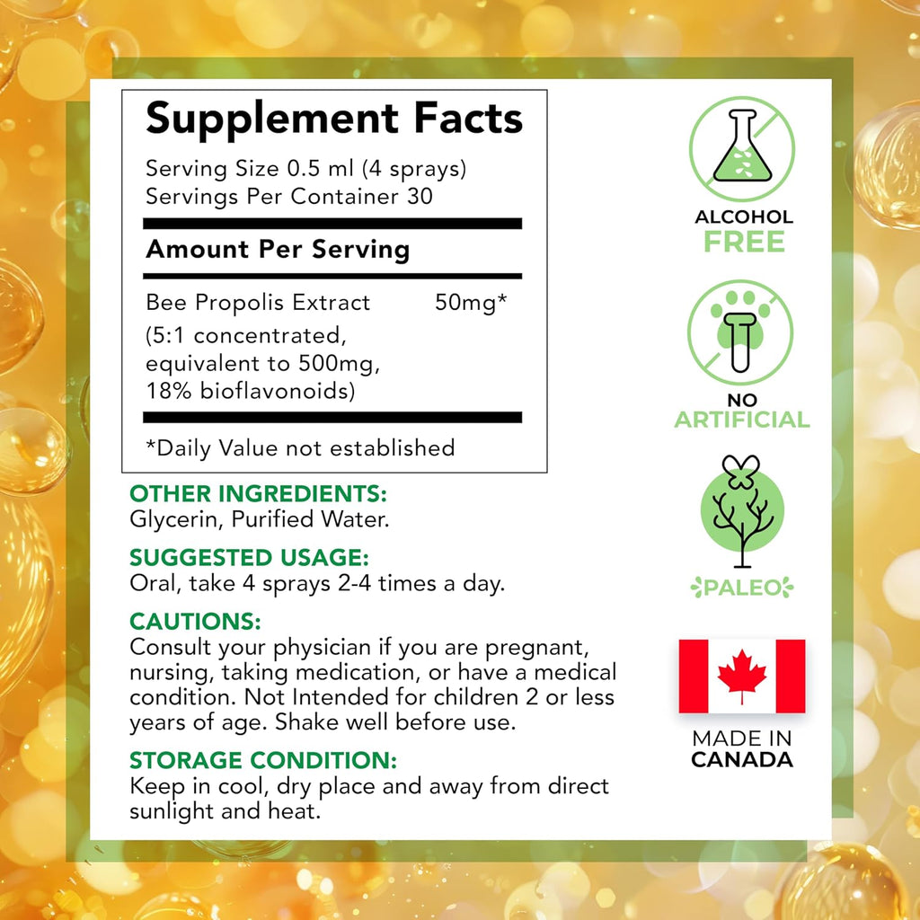 LOVITA Bee Propolis Throat Spray 250mg, Bee Propolis Extract with 18% Bioflavonoids, Alcohol-Free Antioxidant, Immune Support & Sore Throat Relief, Gluten-Free, Non-GMO, 1 Fl Oz, 90 Day Supply