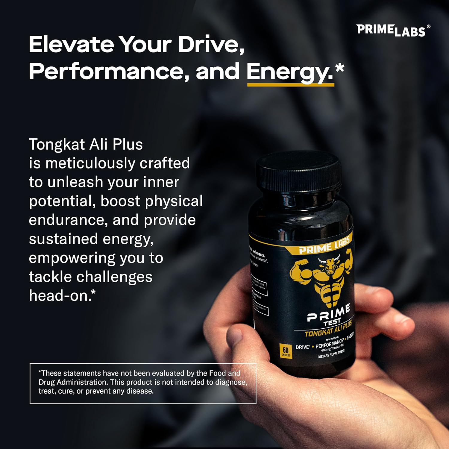 Prime Labs Tongkat Ali for Men - Plus Organic Black Maca Root and Tribulus Terrestris - Performance, Vitality, Energy - 60 Count