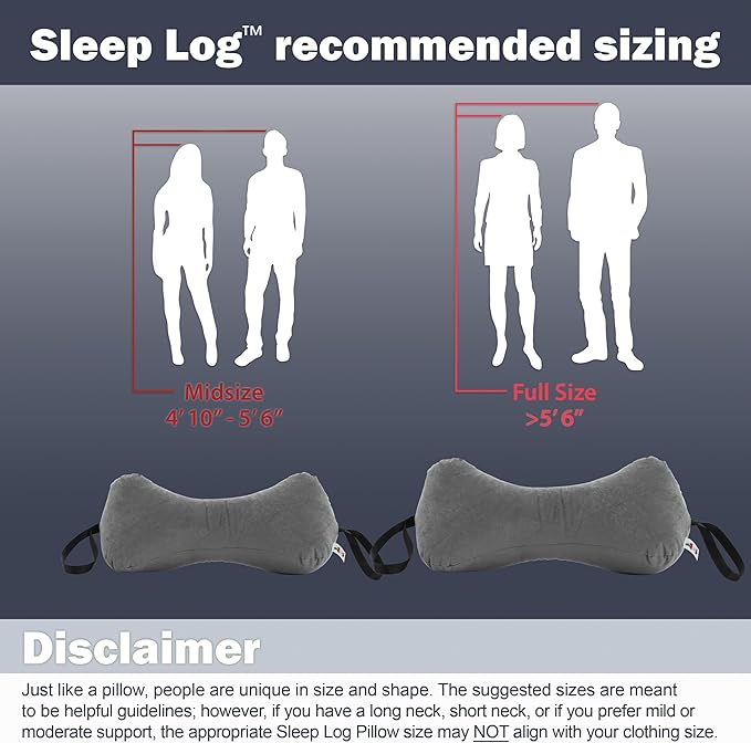 Core Products Sleep Log Bone Shaped Chiropractic Neck and Back Pillow for Cervical Support, Adjustable Firmness, Midsize - Travel or Use at Home, 13" x 6" x 6", 60" Strap