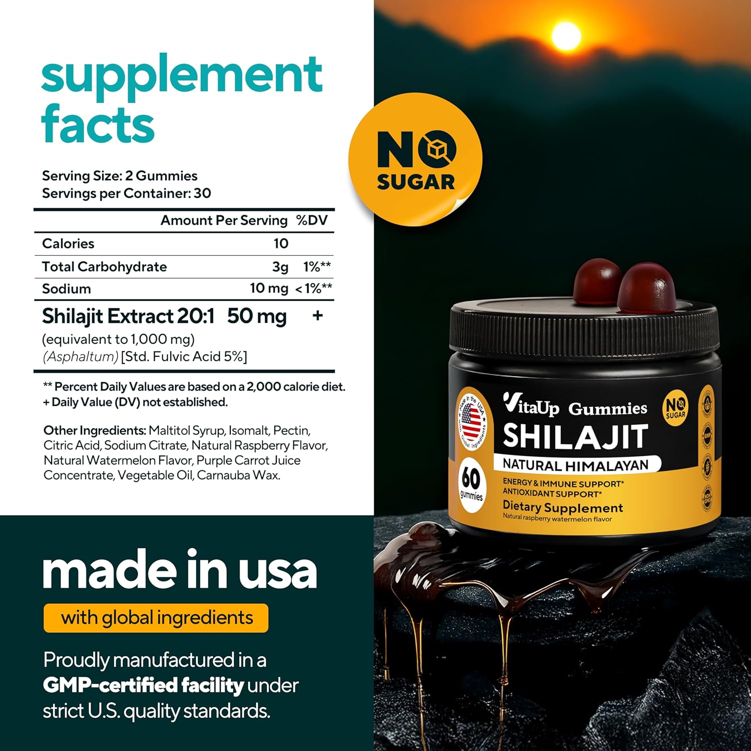 Himalayan Shilajit Gummies for Men & Women - Pure Shilajit for Men Gummies - Sugar Free Gummy Supplements with Fulvic Acid - Healthy Aging, Immune & Energy Support - 60 Count