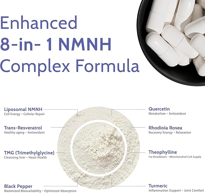 High-Purity NMN Supplement Alternative for Women： Liposomal NMNH + Trans-Resveratrol + TMG | Boosts NAD+ Levels, Cellular Regeneration & Radiant Skin - 60-Day Anti-Aging Formula