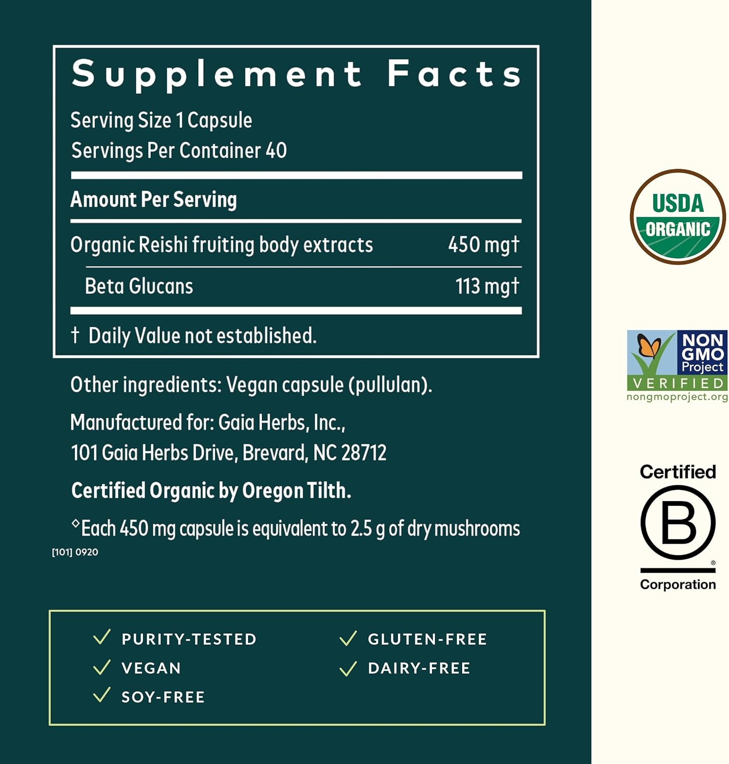 Gaia Herbs Reishi Mushroom - Helps Maintain a Healthy Immune System & Supports Heart Health - Adaptogen Herbal Supplement for Longevity Support - 40 Vegan Liquid Phyto-Capsules (40-Day Supply)