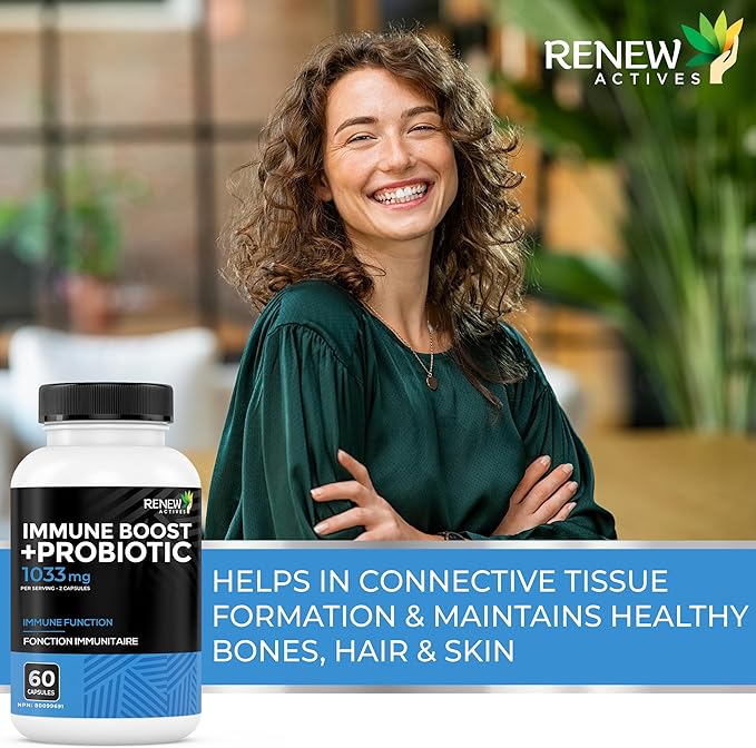 RENEW ACTIVES Antioxidant – Elderberry, Probiotics, Zinc, Vitamin C & Organic Turmeric 700MG per 2 Capsules – For Immune Function, Collagen Formation, & Overall Wellness – Made in Canada - 60 Capsules