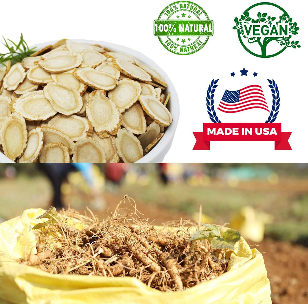 American Ginseng Slices from Wisconsin, DOL American Wisconsin Ginseng Slices Root for Tea, Energy for Men Women Health Boosts Immunity,多年生長 大园切片 花旗參/西洋參, Lager Round Strip 1 Box of 4OZ