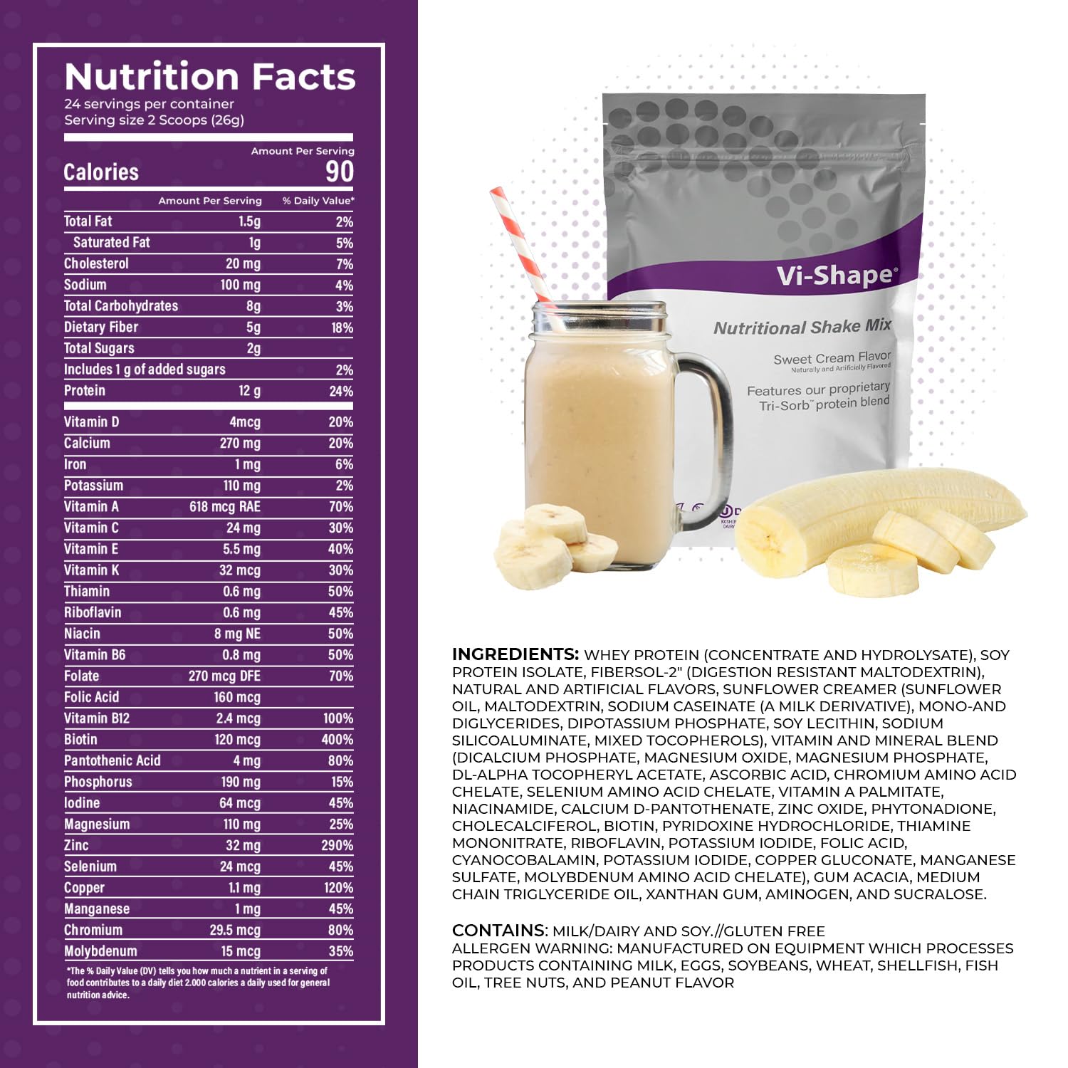 Vi-Shape Banana Bread Electrolyte 1 Shake Pouch (24 Servings) + 1 Box Banana Bread Mix-in (15 Servings) Daily Energy - Enhance Endurance