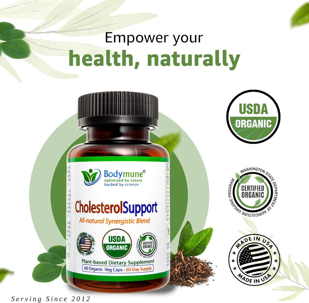 CholesterolSupport Heart Health Blend | USDA Organic Supplement w/Extracts of Green Tea, Dandelion, Bitter Melon, Moringa | 60-Day Supply | Vegan, Non-GMO, Gluten-Free, Made in USA