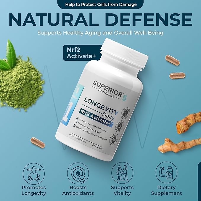 Superior Formulas Nrf2 Activator Supplement – Antioxidant Support for Cellular Health, Healthspan, and Longevity – Helps Reduce Oxidative Stress – 60 Capsules – Made in USA, Non-GMO