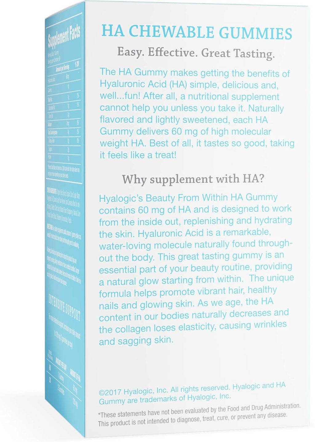 Hyalogic Beauty from Within Hyaluronic Acid Gummies – Ideal for Skin Care and Hair Growth - Delicious Berry-Flavored Gummy Vitamins – Vegan & Gluten Free (60 Gummies)