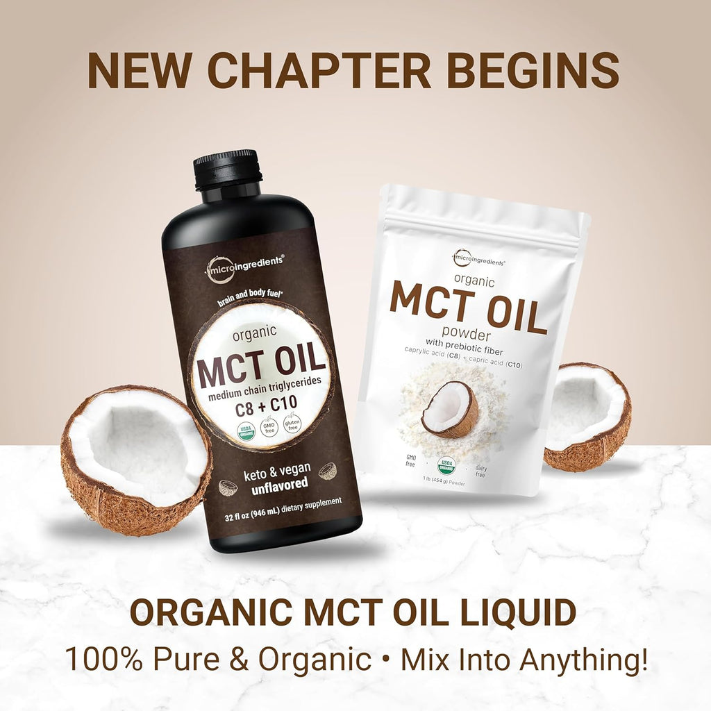 Micro Ingredients Organic MCT Oil Powder with Prebiotic Fiber,1 Pound (16 Ounce) | C8 MCT Oil for Coffee Creamer | No GMOs, Keto Diet, Vegan