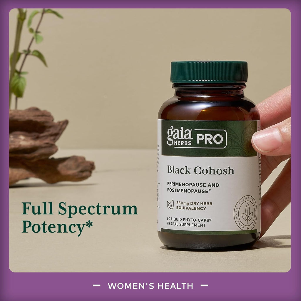 GAIA HERBS PRO Black Cohosh PRO - Healthy Perimenopause & Post Menopause Support Supplement* - Women's Health Supplement with Black Cohosh Root Extract - Vegan - 60 Liquid Phyto-Caps (60 Servings)