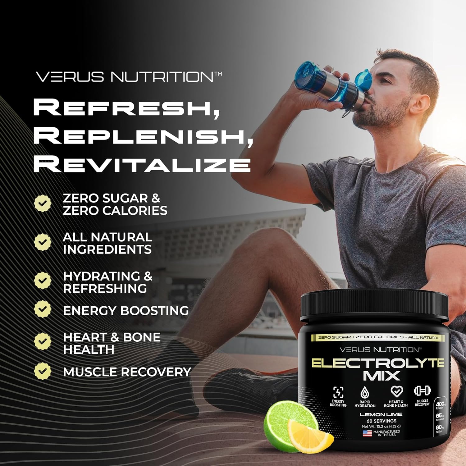 Electrolytes Powder No Sugar- Zero Calorie Hydration Powder | Sugar Free Electrolytes for Fasting, Keto & Vegan | Natural Ingredients Electrolyte Mix for Energy Boost, 60 Servings