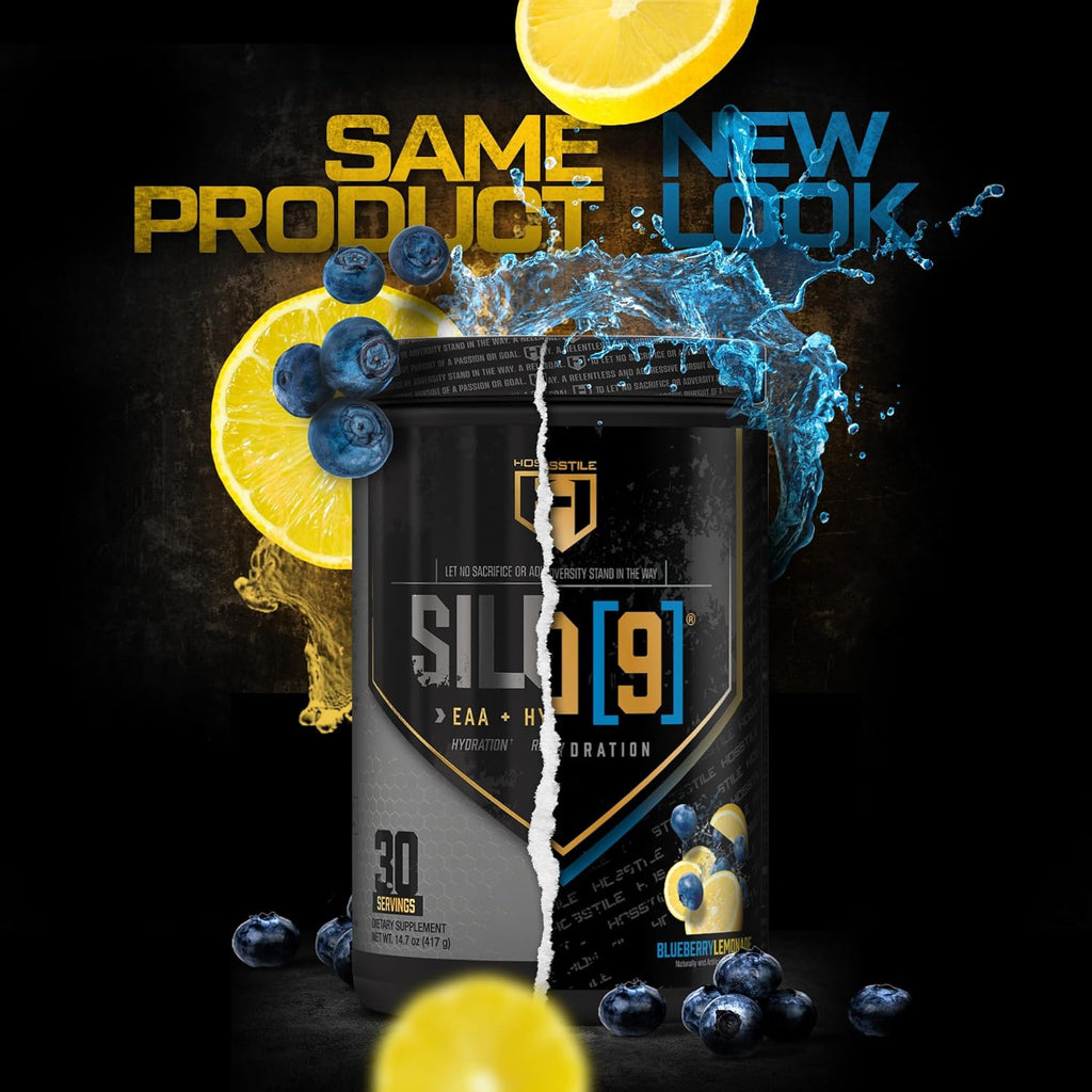 HOSSTILE SILO[9] Essential Amino Acids, EAA & BCAA Powder, Electrolyte Hydration Support, Enhance Muscle Growth & Recovery, Pre or Post Workout Drink, Blueberry Lemonade, 30 Servings