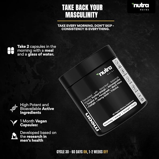Men's Testosterone Support–10-in-1 Horny Goat Weed with Tongkat Ali, Ashwagandha, Shilajit, Maca, Fadogia Agrestis, Tribulus & More – Energy, Vitality & Libido Support – 60 Vegan Capsules