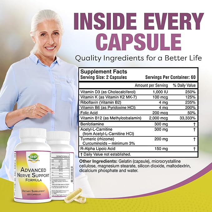 Advanced Nerve Support Formula. Peripheral Neuropathy Supplement with Alpha Lipoic Acid for Healthy Nerve Repair & Function. Maximum Strength Formula, 120 Capsules