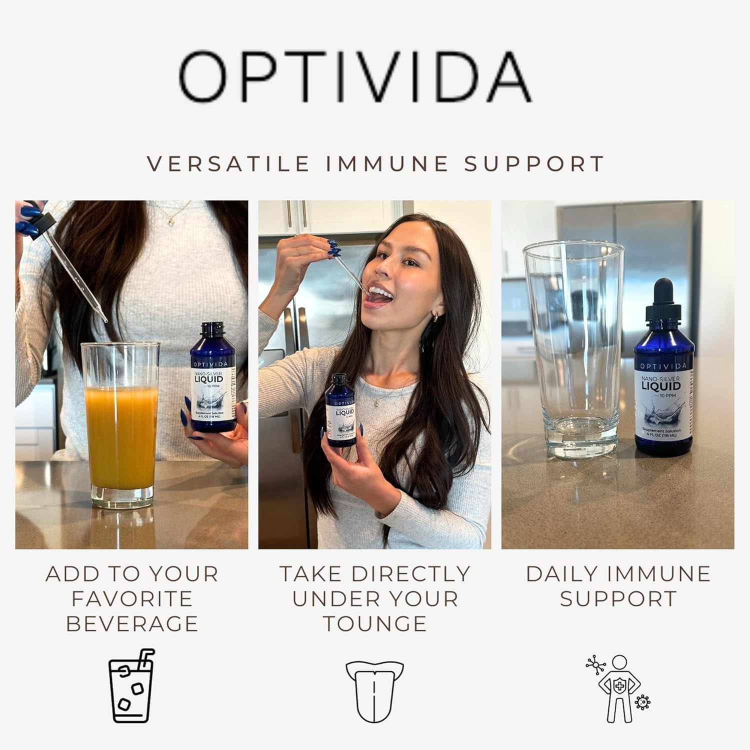 Optivida Health Colloidal Silver Liquid Dropper (4 oz) – Immune Support Supplements with Silver Hydrosol, Liquid for Immune Support, Silver Colloidal Liquid for Immune System, 10 PPM