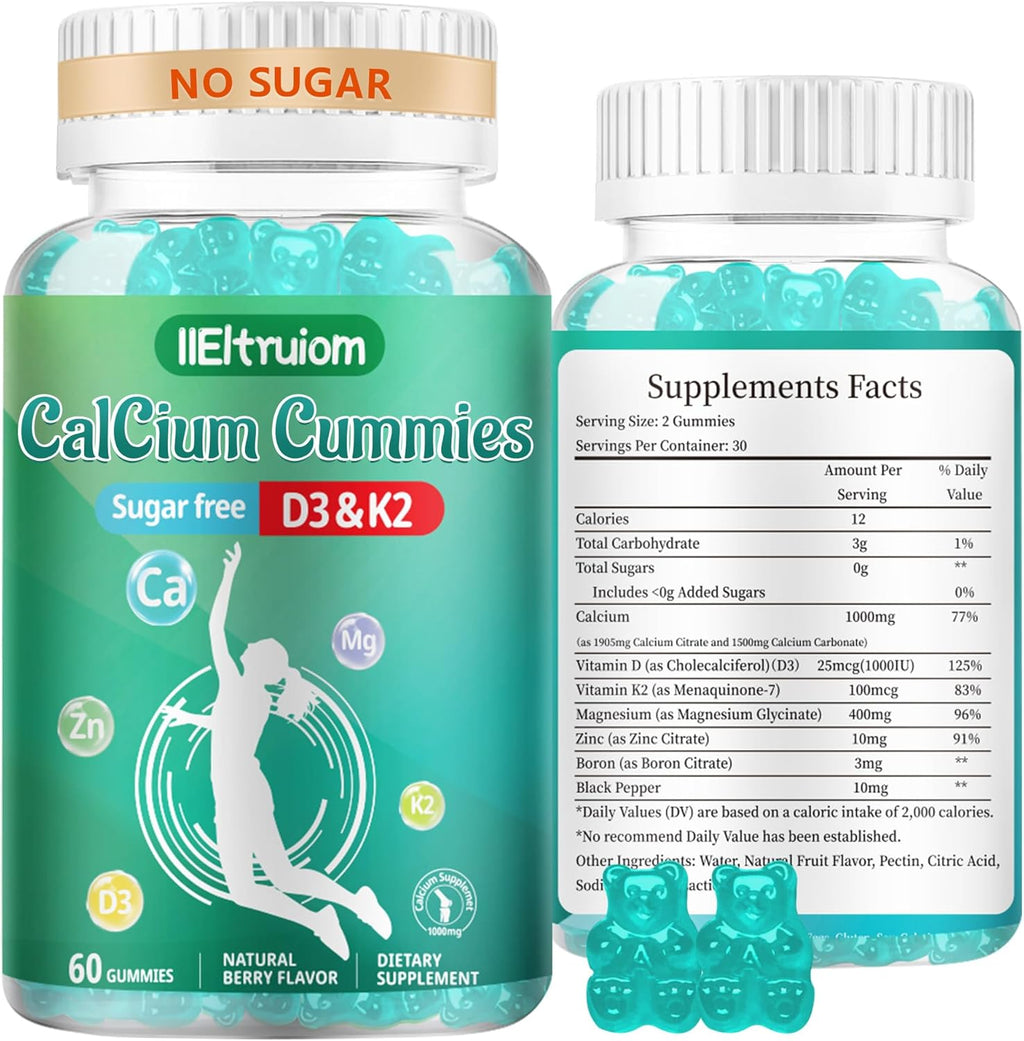 Liposomal Calcium,1000mg Calcium with Vitamin D3 & K2 for for Muscle & Immune Support, Calcium Chews for Bone Health,Sugar Free, 60 Chews
