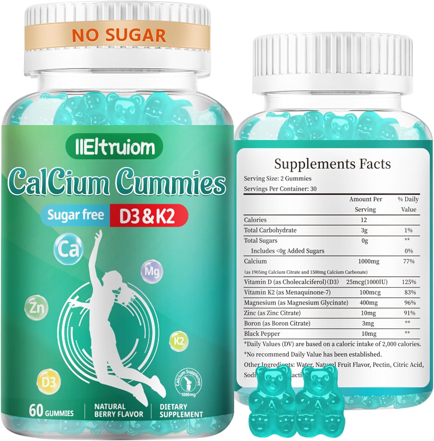 Liposomal Calcium,1000mg Calcium with Vitamin D3 & K2 for for Muscle & Immune Support, Calcium Chews for Bone Health,Sugar Free, 60 Chews