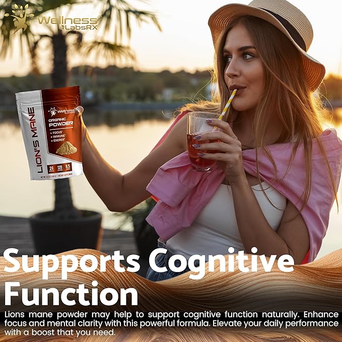 WELLNESS LABSRX Lions Mane Powder, Mushroom Supplement - 2000mg - Lions Mane Supplement - Lion's Mane Mushroom Powder Brain Supplements for Memory and Focus, Immune Support and Health - 120 Servings