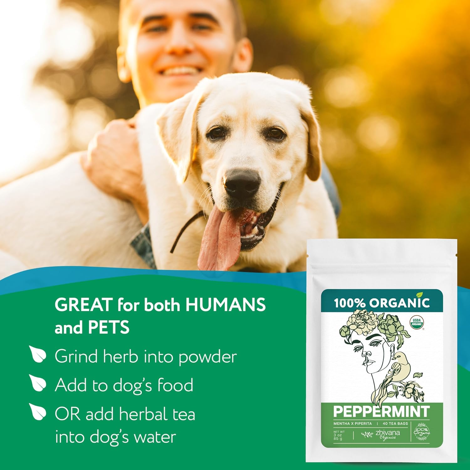 Organic Peppermint Tea Bags (40 TeaBags) - Peppermint Tea Organic - Te de Menta Organico Natural - Herbal Tea for Energy, Digestion, Nausea, Motion Sickness, Respiratory Support, Stress Relief