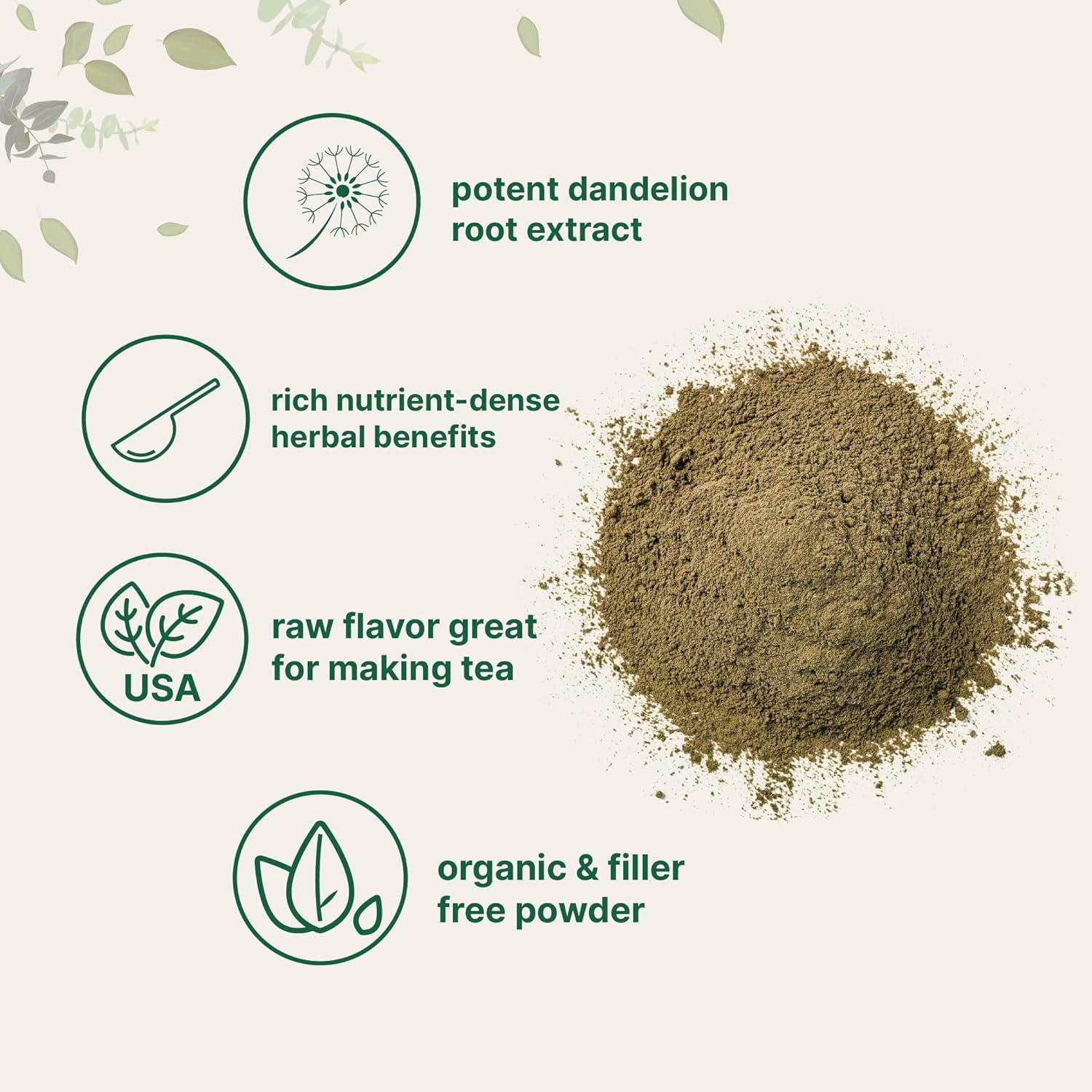 Organic Dandelion Root Tea Powder, 8oz | Up to 220 Servings | Pure Dark Roasted Dandelion Root Supplement for Tea | Herbal Extract for Digestion & Immune Support | Caffeine Free, Non-GMO