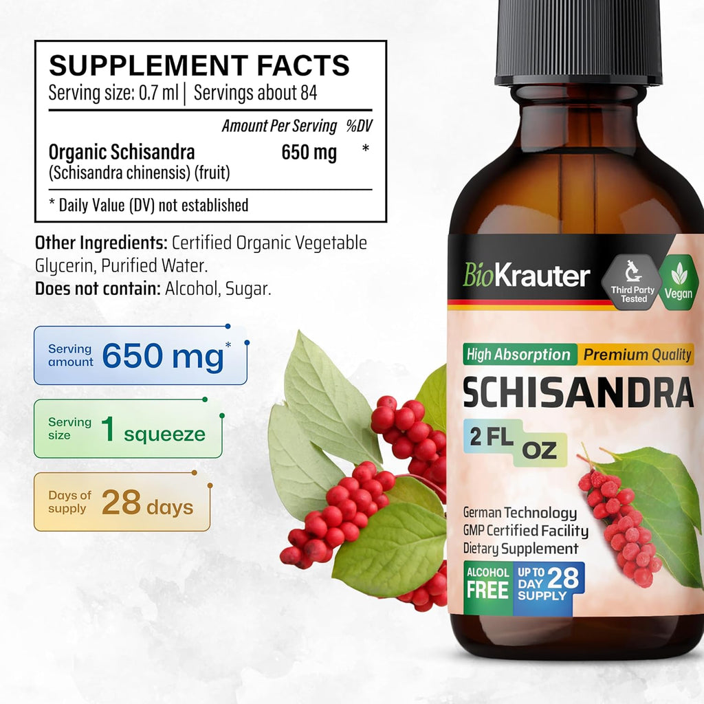 BIO KRAUTER Schisandra Berry Drops - Natural Schisandra Supplement for Mood Support - Alcohol & Sugar Free Extract - 2 Fl.Oz.