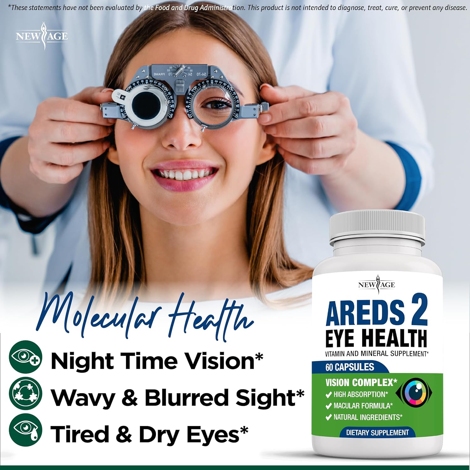 NEW AGE AREDS 2 Eye Vitamins - Lutein, Zeaxanthin, Bilberry, Astaxanthin Mineral Vision Supplement - 60 Count