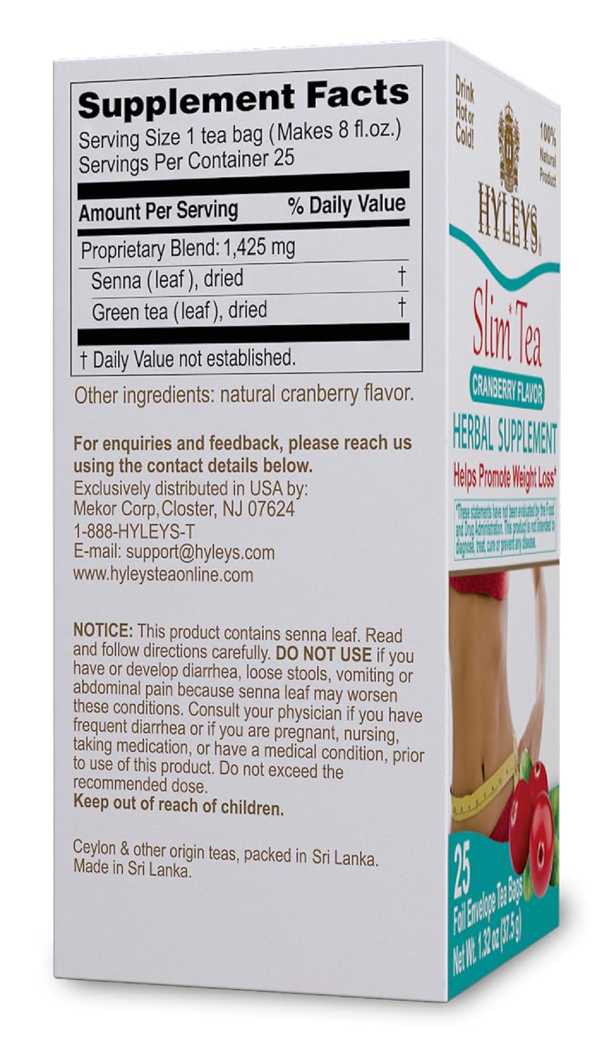 Hyleys Slim Tea Cranberry Flavor - Weight Loss Herbal Supplement Cleanse and Detox - 25 Tea Bags (6 Pack)