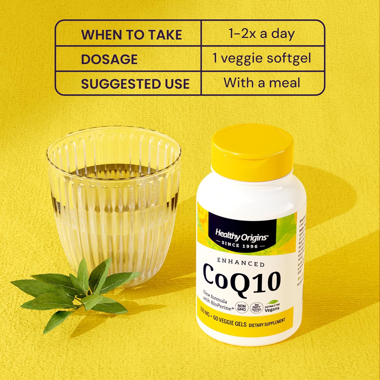 Healthy Origins Natural Enhanced CoQ10 (BioPerine®), 100 mg - Heart Health & Energy Supplement - Gluten-Free & Non-GMO Supplements, with BioPerine & Sunflower Lecithin ((Pack of 1) 60 Veggie Gels)
